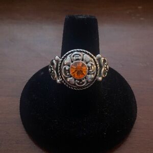 Vintage-Inspired Silver Ring with Orange Gemstone